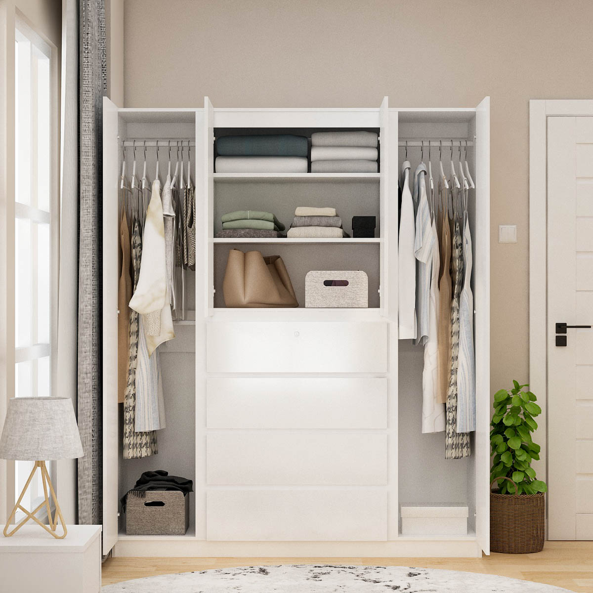 PIRA BAVARIAN - NUVO WD160 4DR LEMARI PAKAIAN 4 PINTU DENGAN LACI warna WHITE GLOSSY - BAVARIAN - foto 6