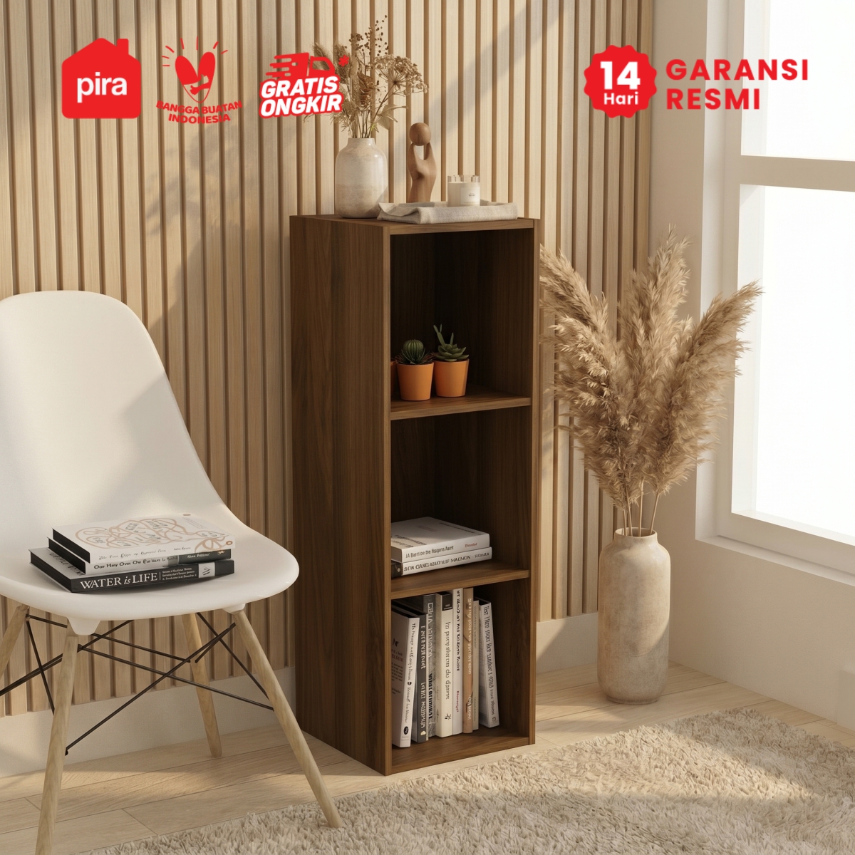 PIRA METROPOLIS - HAKO SU 3X1 RAK 3 SUSUN / RAK SUSUN SERBAGUNA / RAK BUKU warna BROWN WALNUT - PIRA METROPOLIS - foto 1