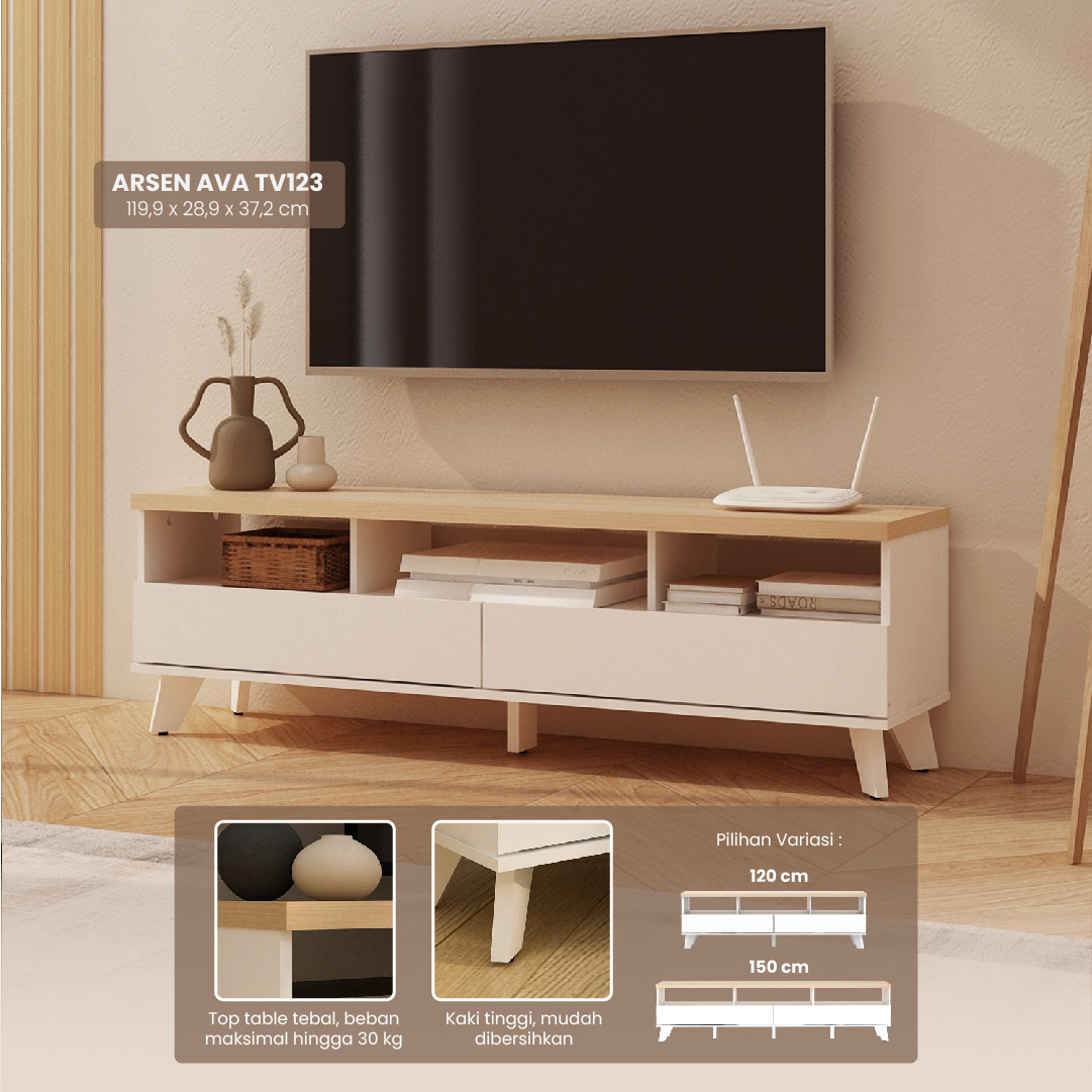 PIRA METROPOLIS - ARSEN AVA TV123 MEJA TV / RAK TV / LEMARI TV warna WHITE - PRO OAK - PIRA METROPOLIS - foto 1