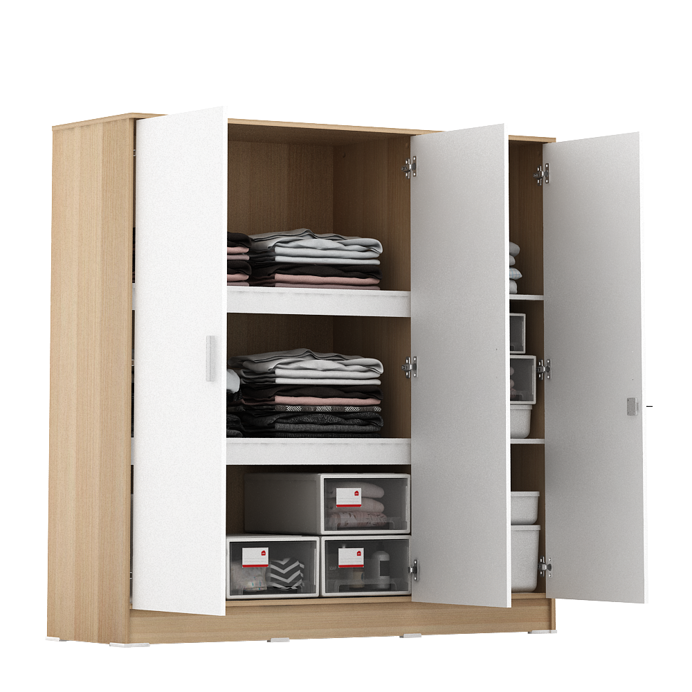 PIRA METROPOLIS OX - ARUNA BLS120 LEMARI PAKAIAN 3 PINTU FULL RAK warna PRO OAK - WHITE - PIRA METROPOLIS OX - foto 9