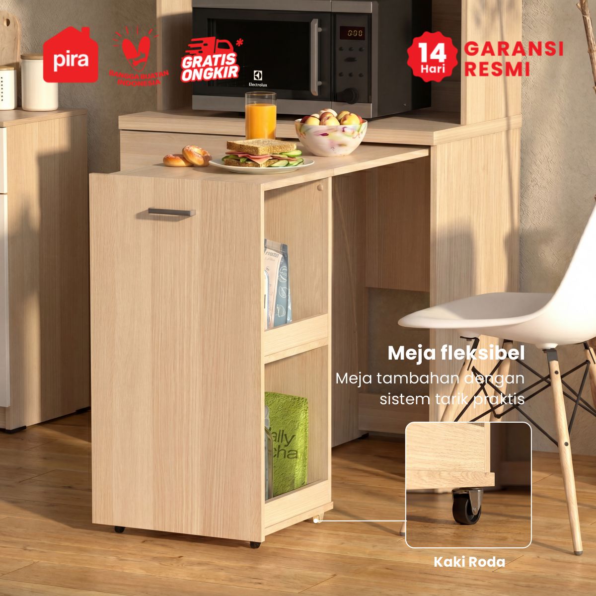 PIRA - NAKAU KCDT80 LEMARI DAPUR / RAK DAPUR / KITCHEN SET / KABINET DAPUR DENGAN MEJA MAKAN warna PRO OAK - PIRA - foto 4