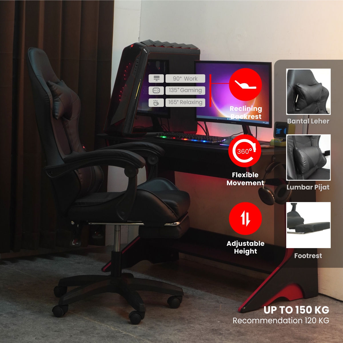 PIRA -  X-WING GC V2 KURSI GAMING DENGAN SANDARAN KAKI DAN FITUR MASSAGE / PIJAT warna BLACK - PIRA - foto 1
