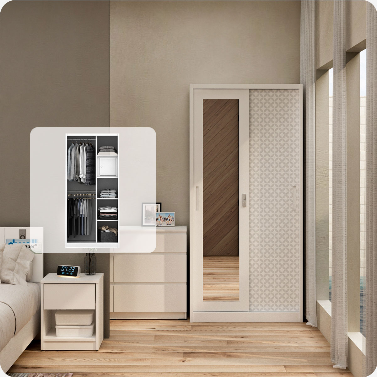 PIRA BAVARIAN - KUNST 90A MWDSL LEMARI PAKAIAN BESI SLIDING / PINTU GESER warna WHITE - BAVARIAN - foto 1