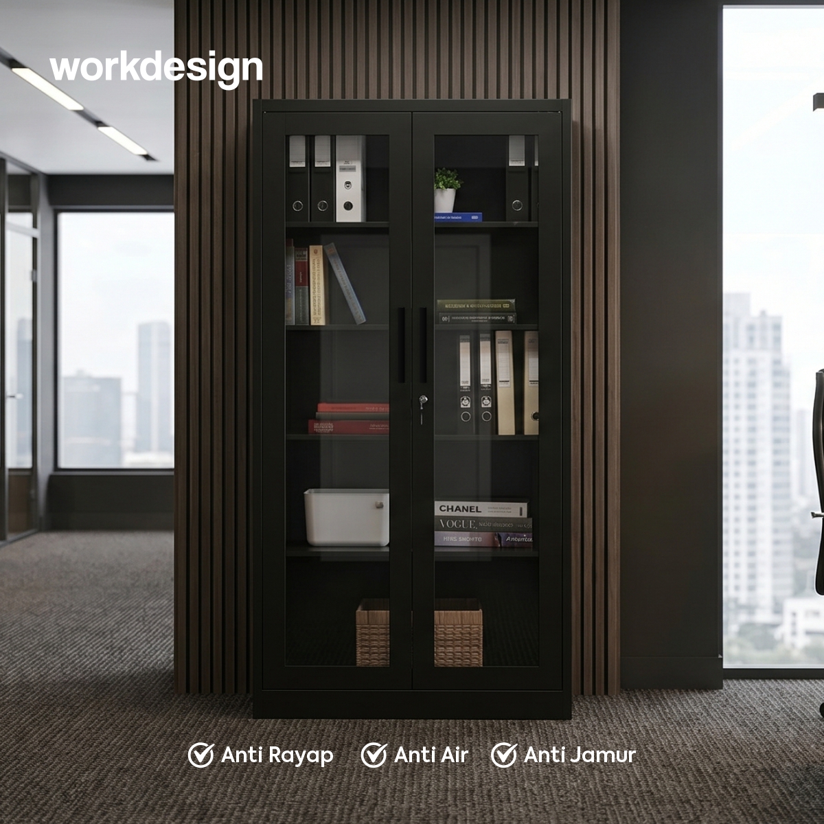 WORKDESIGN BURO AVA MBC 2 FG RAK BUKU BESI / LEMARI ARSIP KANTOR warna BLACK - WORKDESIGN - foto 2
