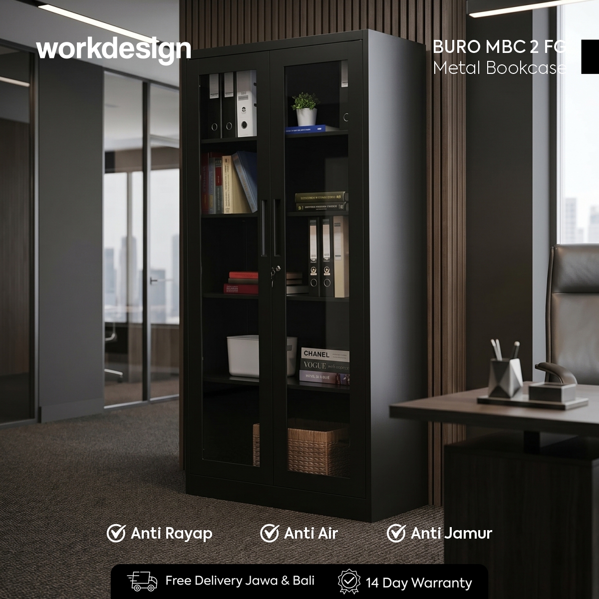 WORKDESIGN BURO AVA MBC 2 FG RAK BUKU BESI / LEMARI ARSIP KANTOR warna BLACK - WORKDESIGN - foto 1