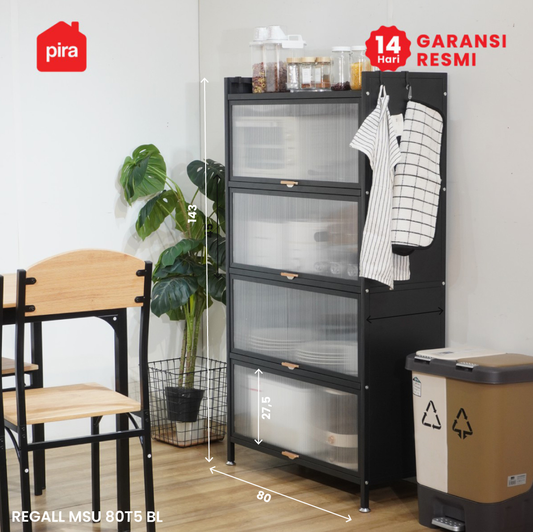 PIRA - REGALL AVA 80T5 LEMARI DAPUR / RAK DAPUR / RAK DAPUR BESI / RAK SUSUN SERBAGUNA warna BLACK - PIRA - foto 1
