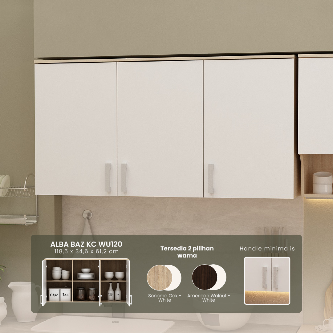 PIRA METROPOLIS - ALBA BAZ KC WU120 KABINET GANTUNG DAPUR warna SONOMA OAK - WHITE - METROPOLIS - foto 1