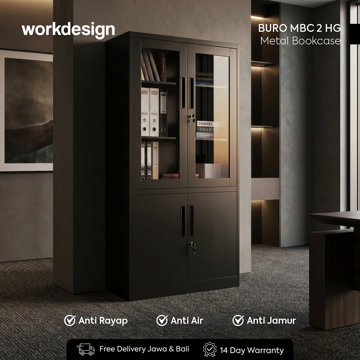 WORKDESIGN BURO AVA MBC 2 HG RAK BUKU BESI / LEMARI ARSIP KANTOR warna BLACK - WORKDESIGN - foto 1