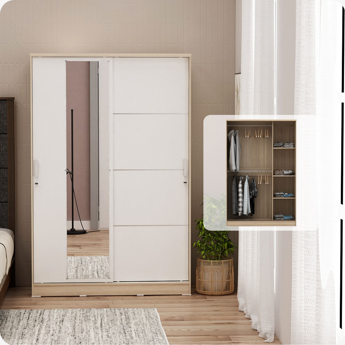 PIRA METROPOLIS - ALBA BAZ SL120LT LEMARI PAKAIAN 2 PINTU GESER warna SONOMA OAK - WHITE - METROPOLIS - foto 2