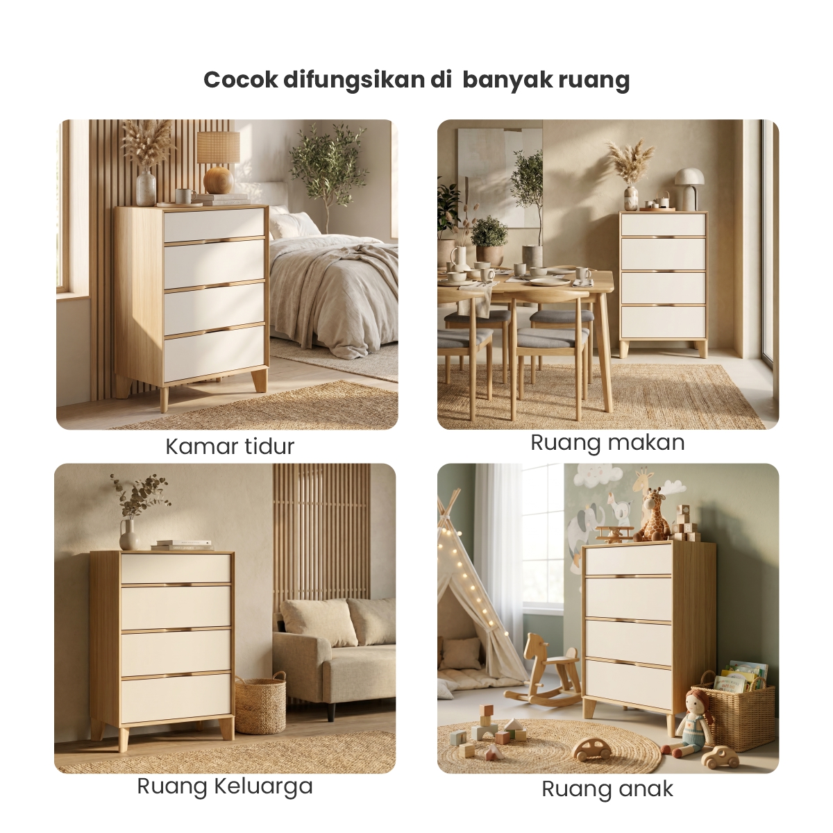 PIRA - LUCA CH4 LEMARI LACI 4 SUSUN / LEMARI SUSUN / DRAWER warna EURO OAK - LIGHT TAUPE - PIRA - foto 9