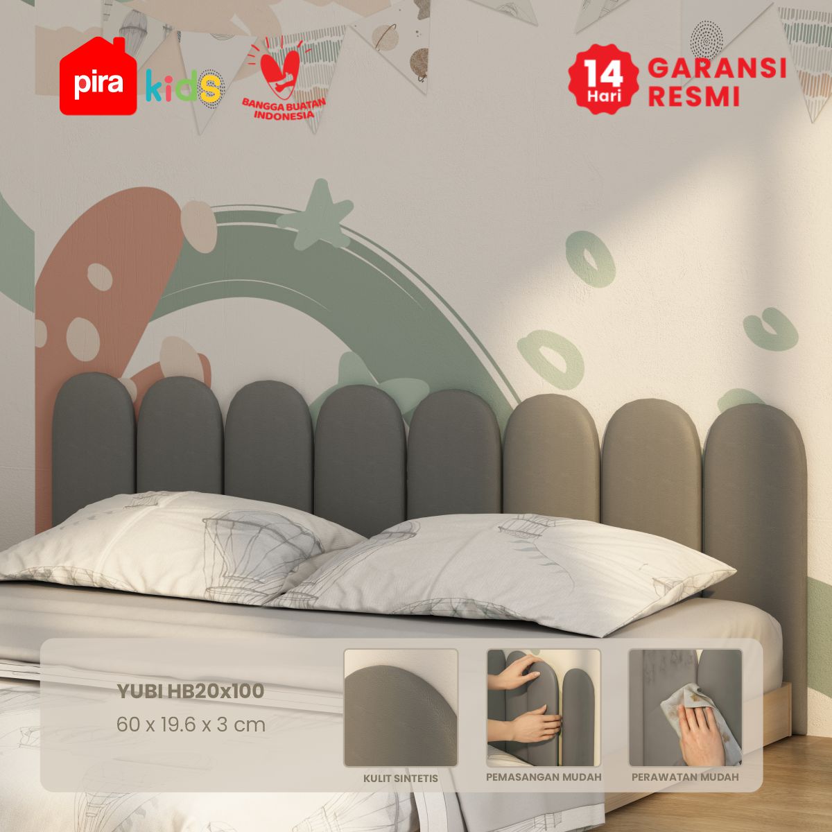 PIRA KIDS - YUBI HB20X60 HEADBOARD KASUR / WALL PANEL 3D / WALLPAPER FOAM 3D / SANDARAN BERMAIN ANAK 1 PCS warna DARK GREY - PIRA KIDS - foto 1