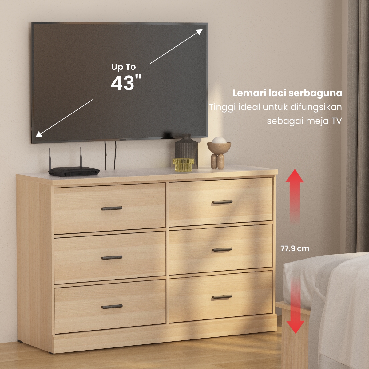 PIRA METROPOLIS - YORK CH3+3 LEMARI LACI 3+3 SUSUN / DRAWER / CHEST DRAWER warna PRO OAK - WHITE MARBLE - PIRA METROPOLIS - foto 3