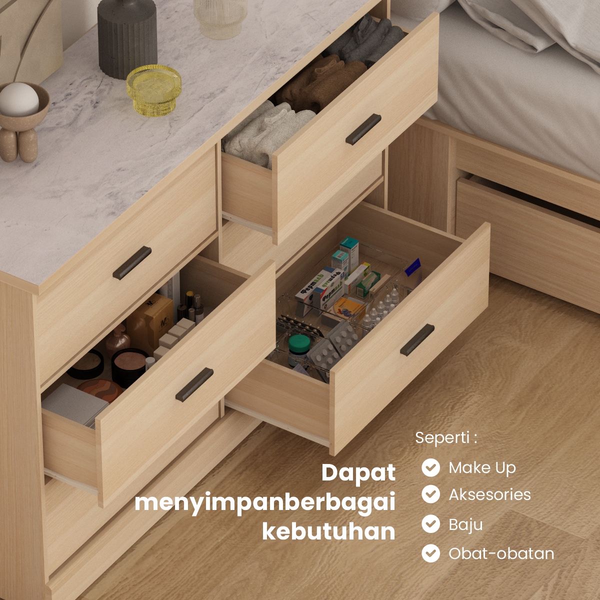 PIRA METROPOLIS - YORK CH3+3 LEMARI LACI 3+3 SUSUN / DRAWER / CHEST DRAWER warna PRO OAK - WHITE MARBLE - PIRA METROPOLIS - foto 8