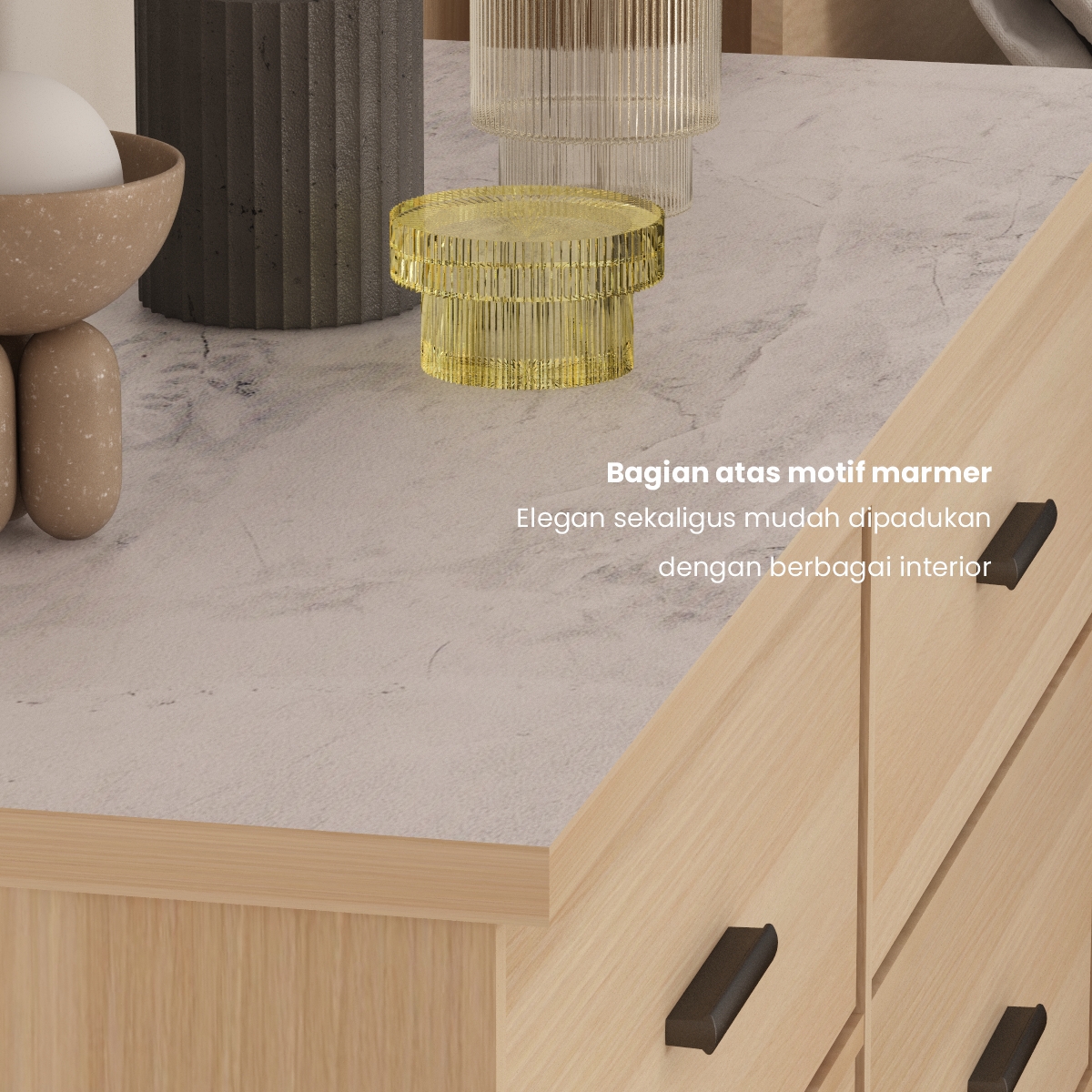 PIRA METROPOLIS - YORK CH3+3 LEMARI LACI 3+3 SUSUN / DRAWER / CHEST DRAWER warna PRO OAK - WHITE MARBLE - PIRA METROPOLIS - foto 9