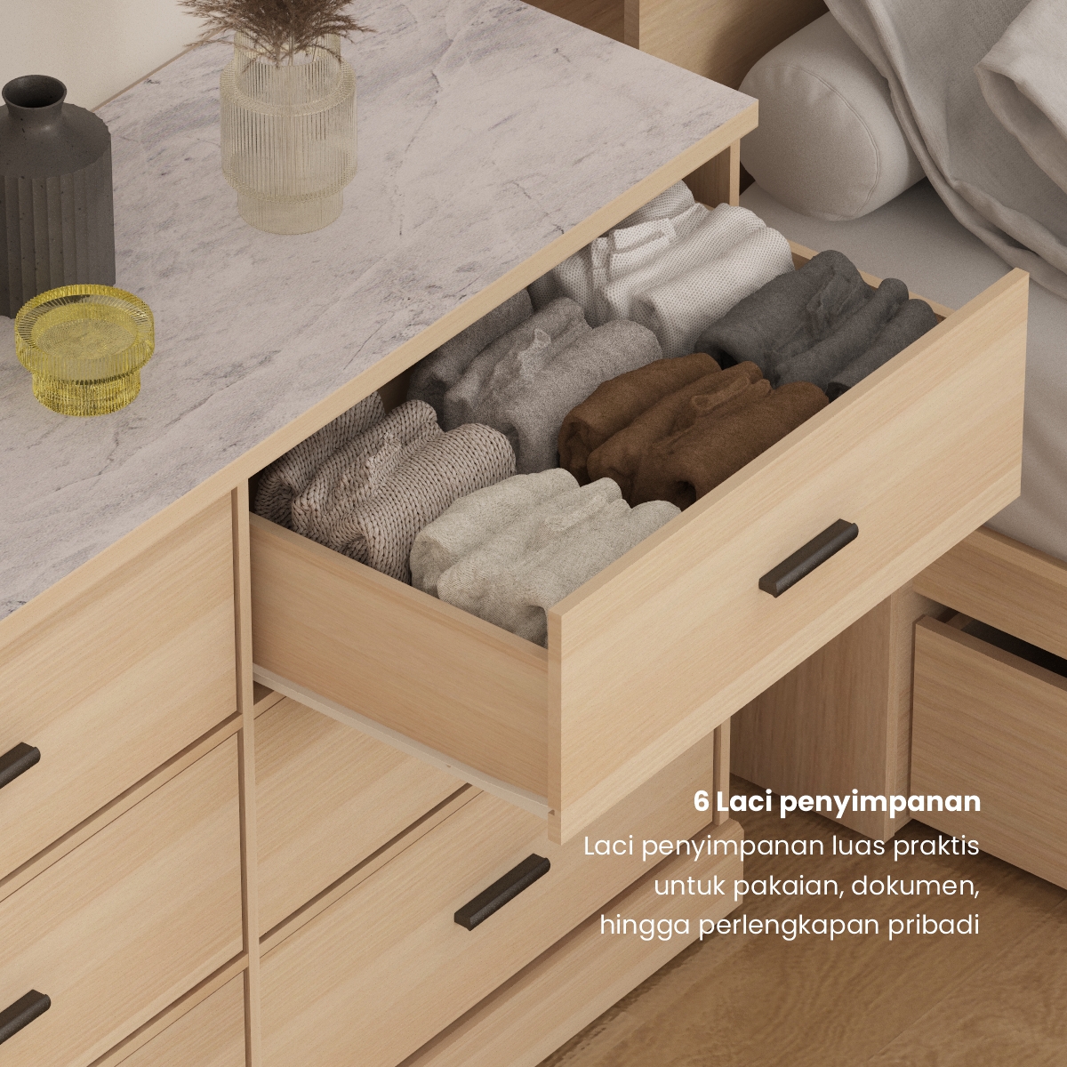 PIRA METROPOLIS - YORK CH3+3 LEMARI LACI 3+3 SUSUN / DRAWER / CHEST DRAWER warna PRO OAK - WHITE MARBLE - PIRA METROPOLIS - foto 11