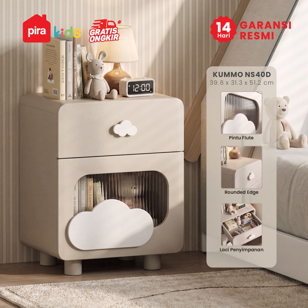 PIRA KIDS - KUMMO NS40D MEJA NAKAS ANAK / MEJA SUDUT / MEJA SAMPING warna LIGHT TAUPE - WHITE - PIRA KIDS - foto 1
