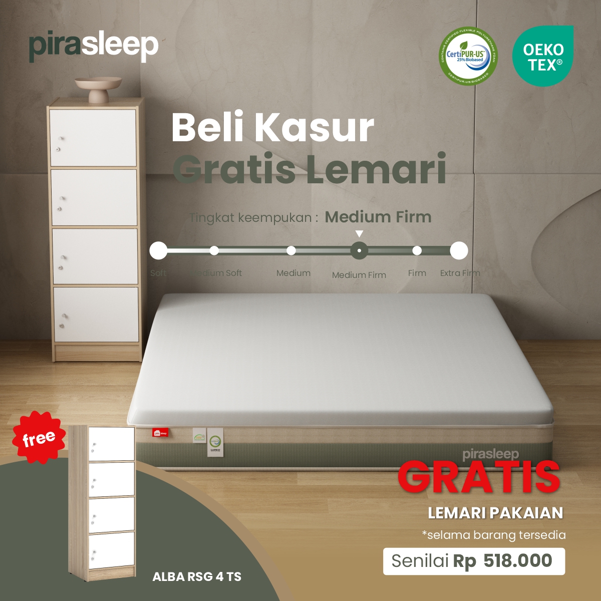 PIRA SLEEP 1 FEPS MF180 WHITE - CREAM + ALBA RSG 4 TS - SONOMA OAK - WHITE - foto 1