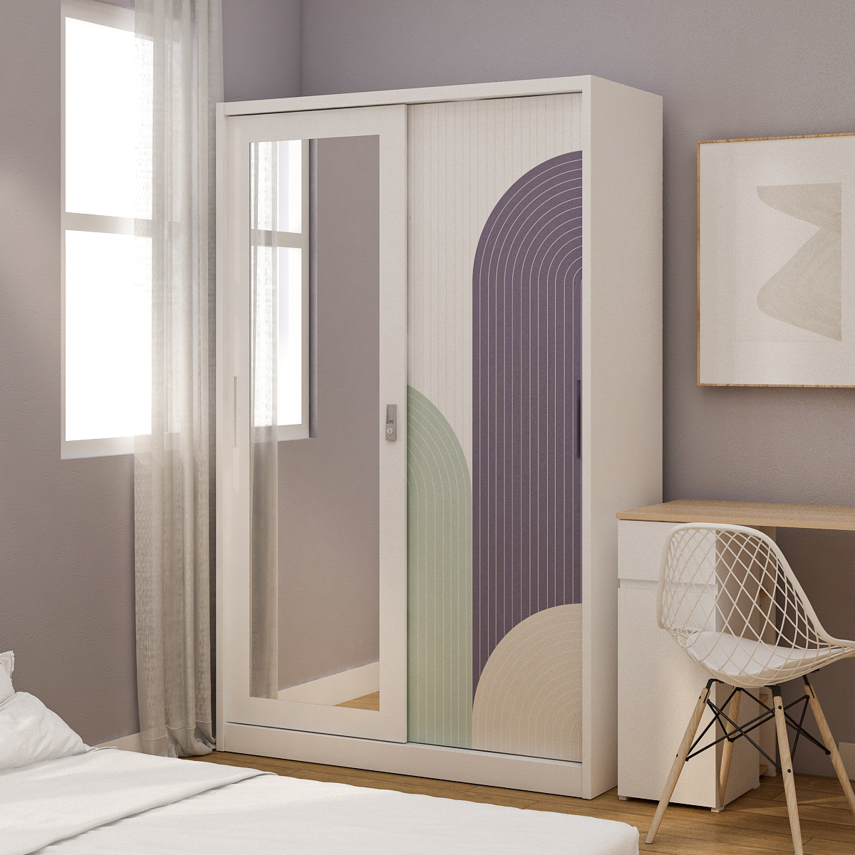 PIRA - DEXTER 120A MWDSL LEMARI PAKAIAN BESI SLIDING / PINTU GESER warna WHITE - PIRA - foto 1
