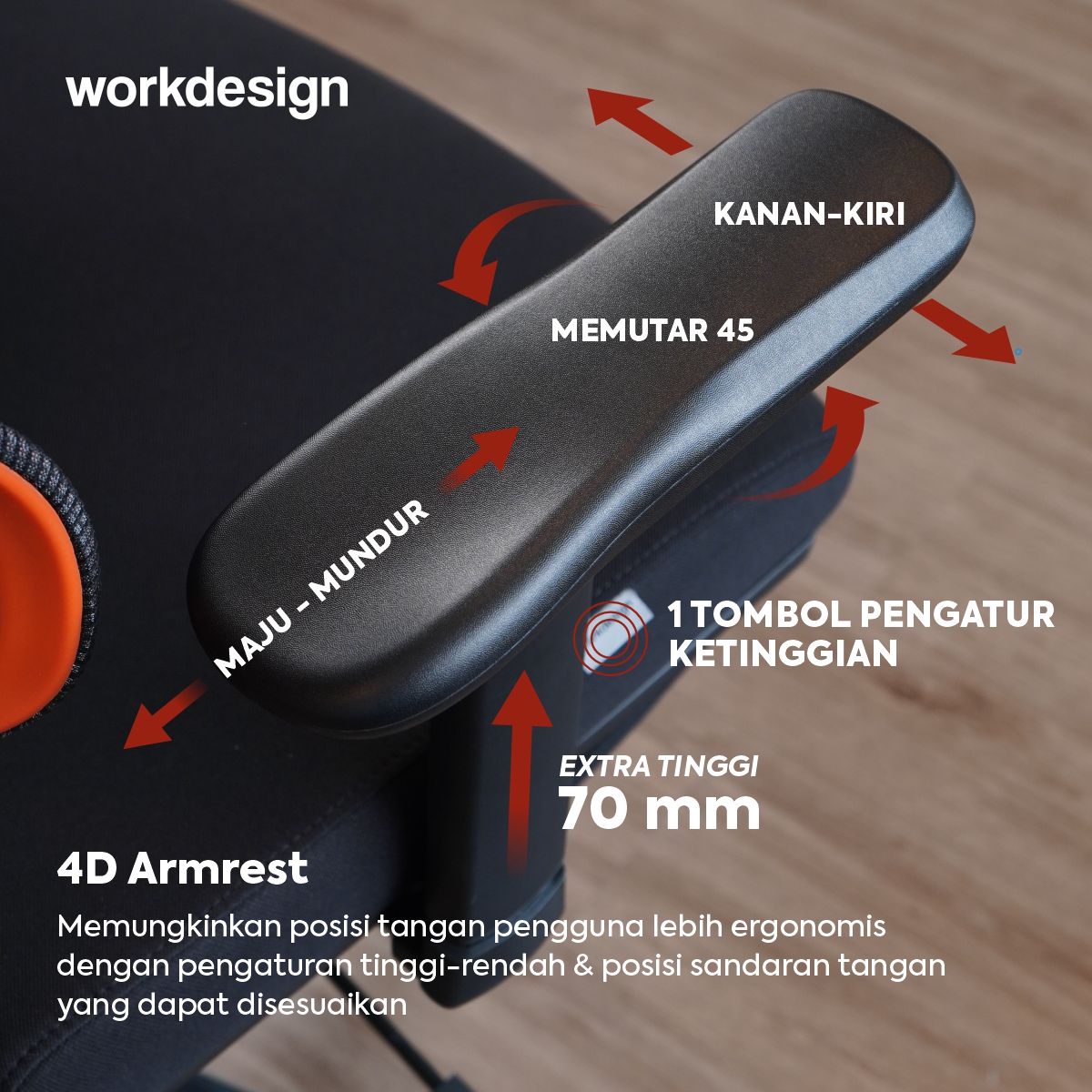 WORKDESIGN ANISEYA PC KURSI KANTOR / KURSI KERJA ERGONOMIS DENGAN LUMBAR SUPPORT warna BLACK - WORKDESIGN - foto 5