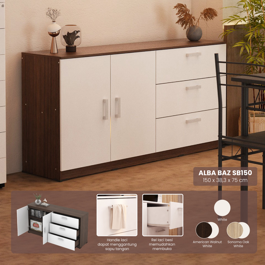 PIRA METROPOLIS - ALBA BAZ SB 150 BUFET warna AMERICAN WALNUT - WHITE - METROPOLIS - foto 1