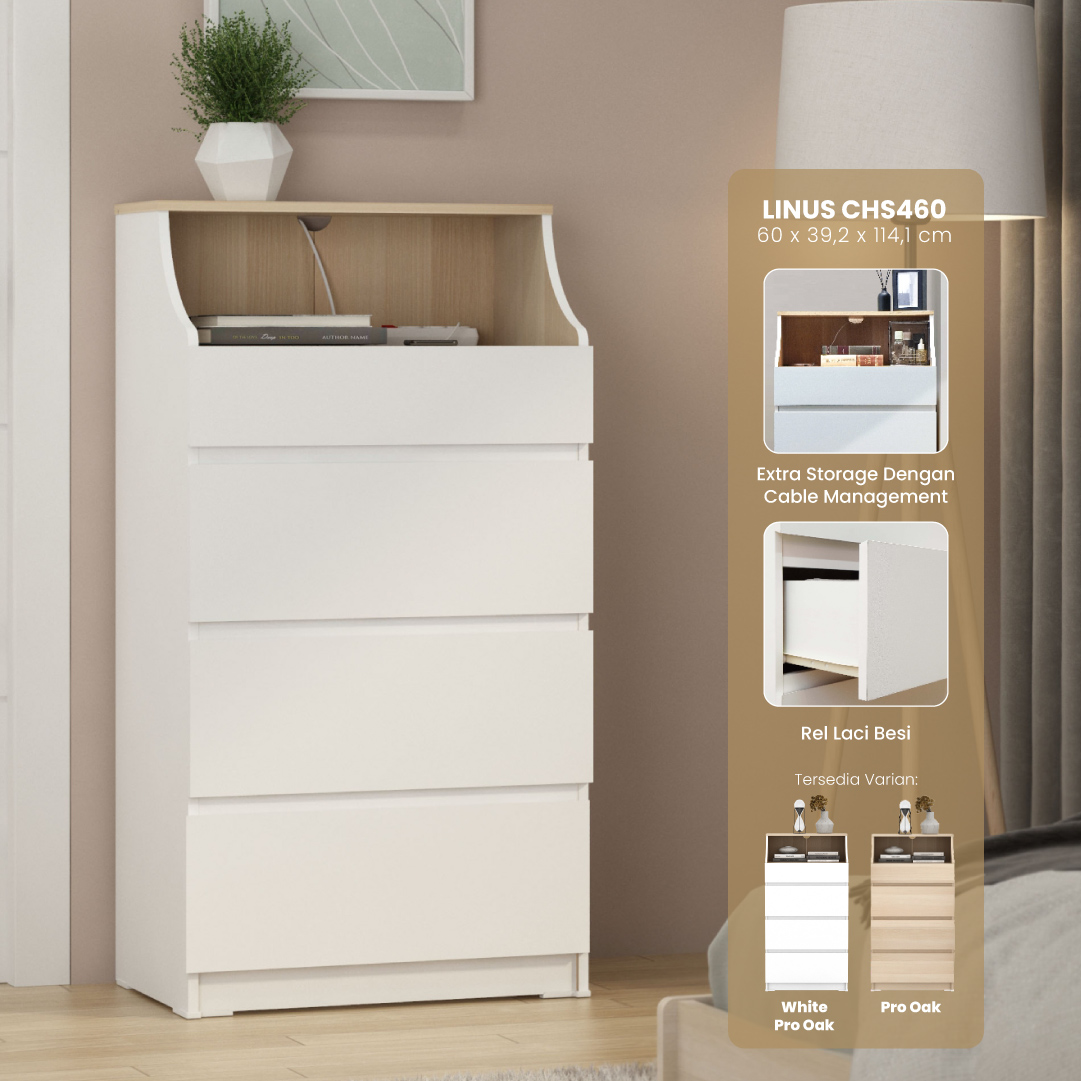 PIRA -  LINUS CHS460 LEMARI LACI / LEMARI SUSUN / DRAWER warna WHITE - PRO OAK - PIRA - foto 1