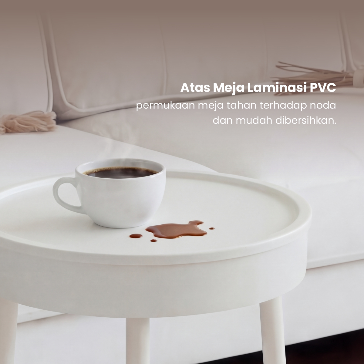 PIRA - ORIN PET35 MEJA SAMPING / MEJA NAKAS / MEJA KOPI / MEJA SUDUT / MEJA KECIL DENGAN PENYIMPANAN TERSEMBUNYI warna WHITE - PIRA - foto 4