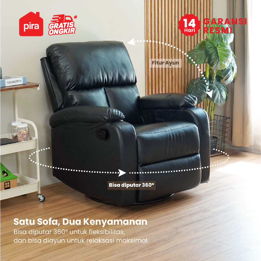 PIRA - GORO 1 RS SOFA / SOFA RECLINER / SOFA RECLINER 1 SEATER DENGAN FITUR ROCKING (AYUN) DAN SWIVEL warna BLACK - PIRA - foto 2