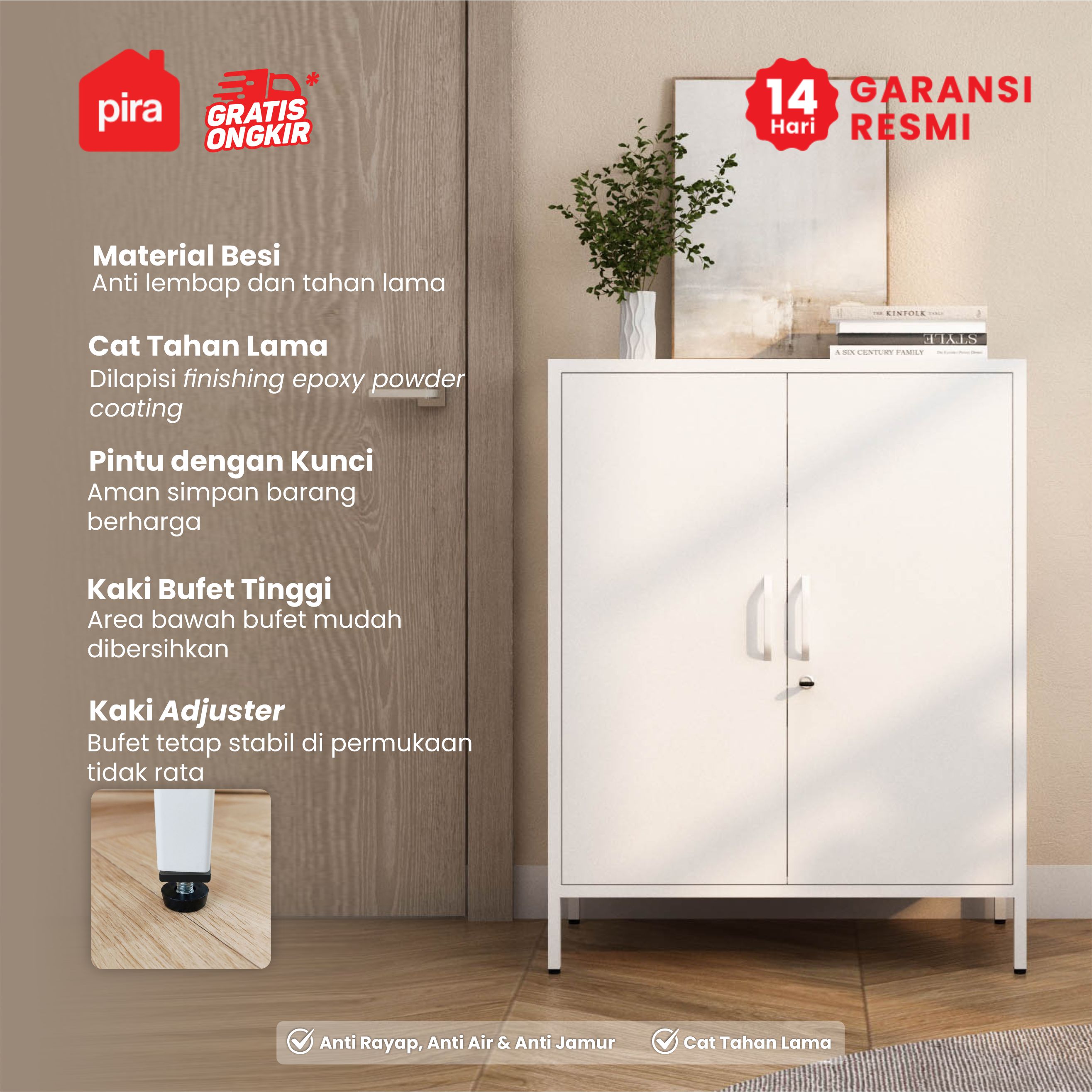 PIRA - GION AVA HMB91 LEMARI KABINET BESI / BUFET BESI warna WHITE - PIRA - foto 3