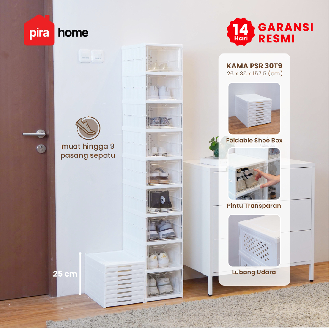 PIRA - KAMA PSR RAK SEPATU LIPAT 1 PINTU / KOTAK SEPATU TRANSPARAN / RAK SEPATU SUSUN TERTUTUP warna WHITE - PIRA - foto 1
