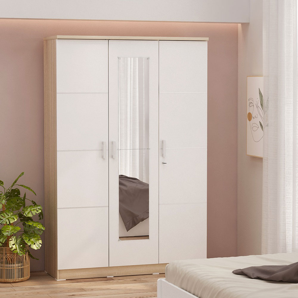 PIRA METROPOLIS - ALBA BAZ 3MN LT LEMARI PAKAIAN 3 PINTU warna SONOMA OAK - WHITE - METROPOLIS - foto 10