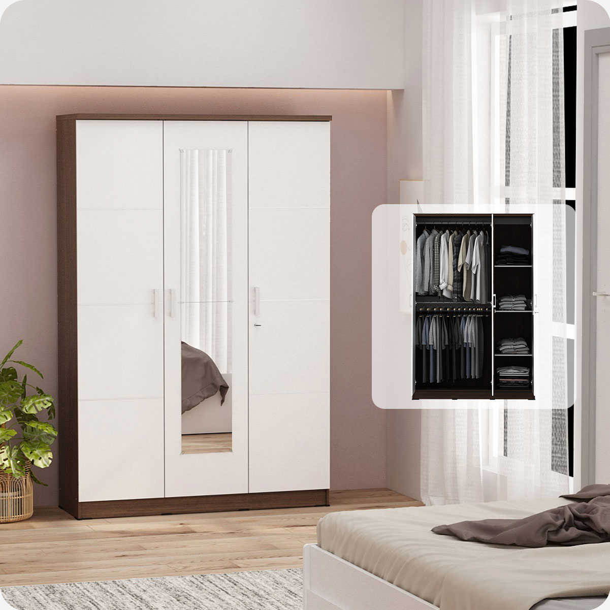 PIRA METROPOLIS - ALBA BAZ 3MN LT LEMARI PAKAIAN 3 PINTU warna AMERICAN WALNUT - WHITE - METROPOLIS - foto 2