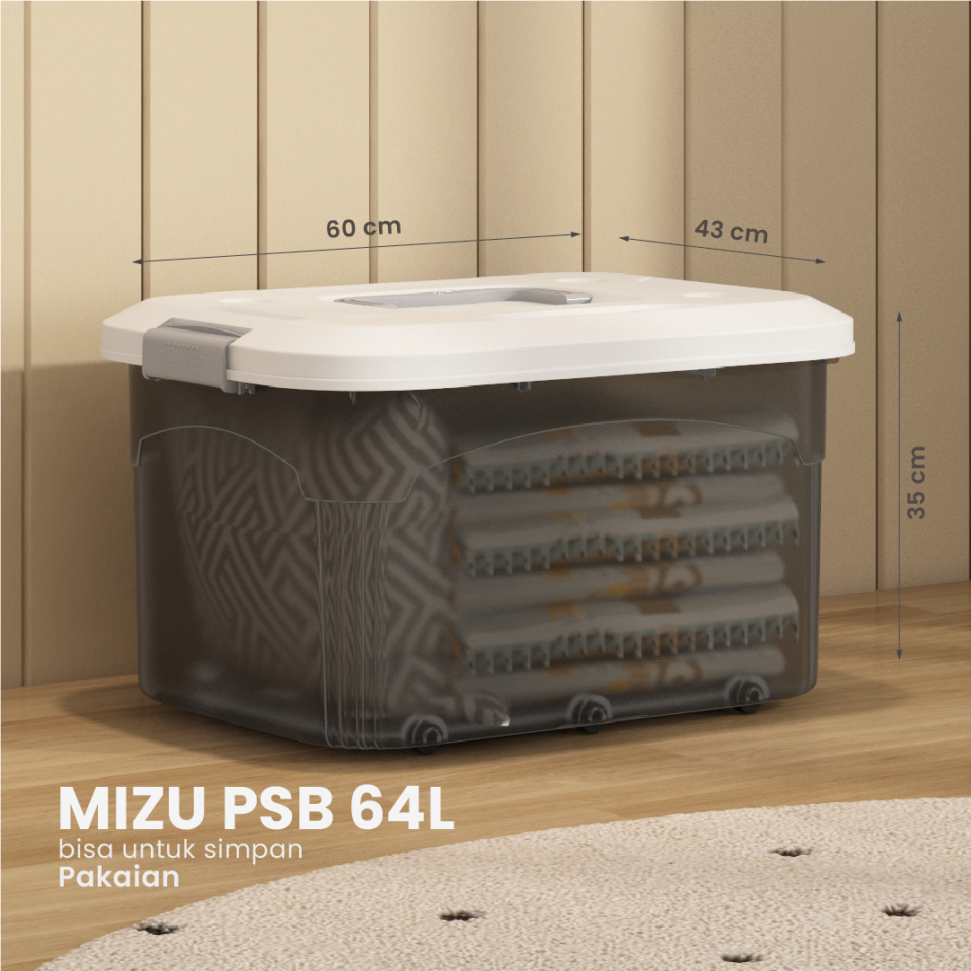 PIRA HOME -  MIZU PSB 64L CONTAINER BOX / BOX PLASTIK / KOTAK PENYIMPANAN warna CLEAR GREY - PIRA HOME - foto 1