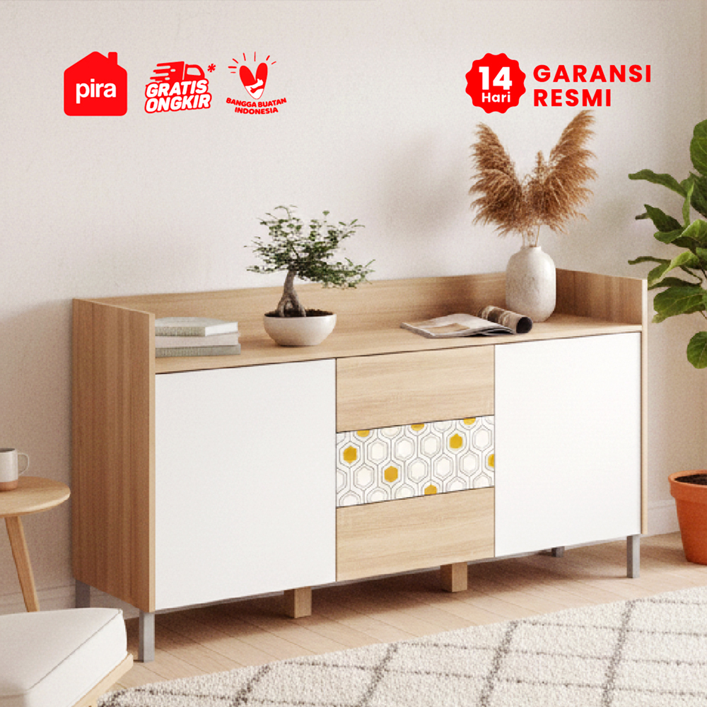 PIRA - ALMO SB150 BUFET KAYU TERANG PUTIH - SONOMA OAK WHITE PRINTING warna SONOMA OAK - WHITE - PRINTING - SKV - foto 1