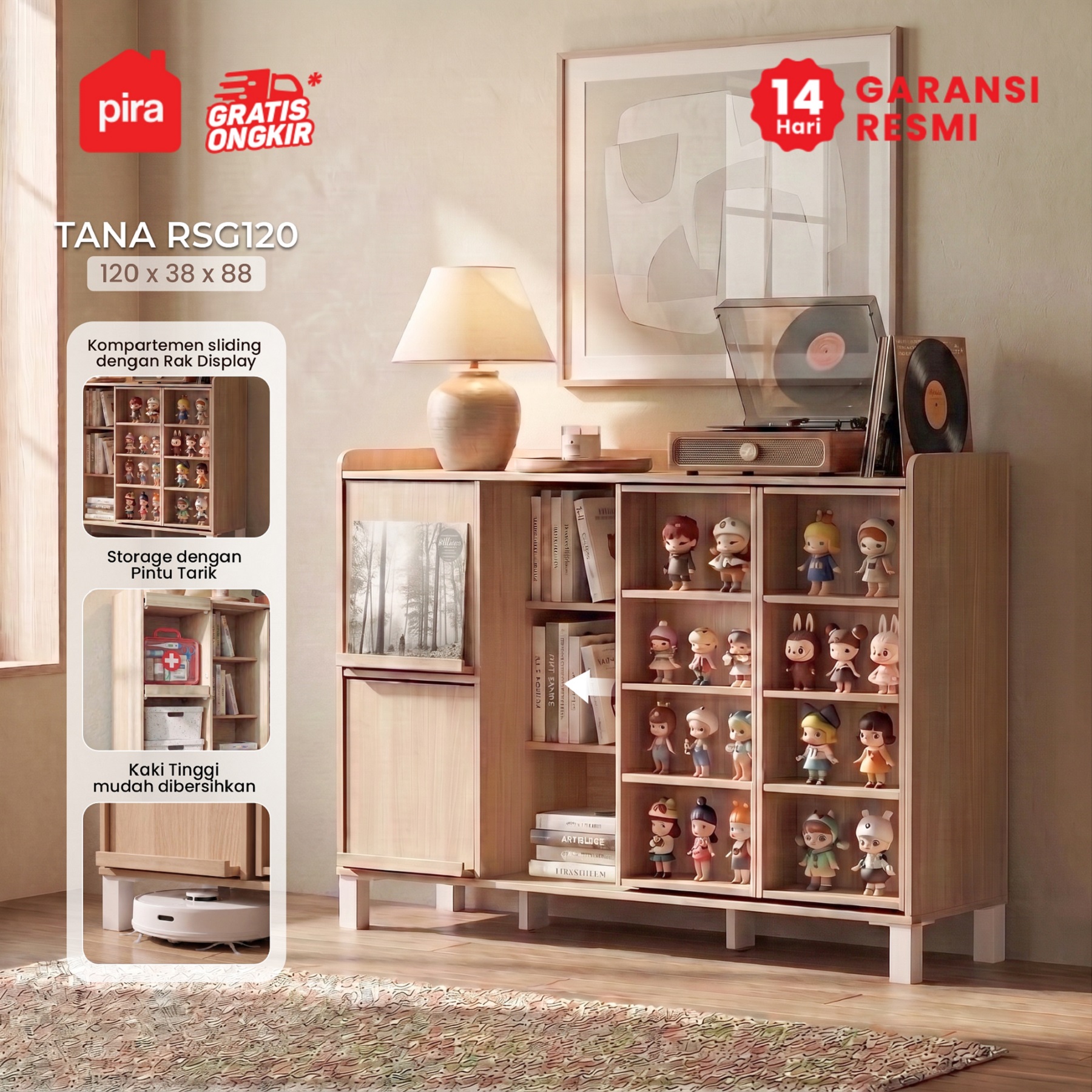 PIRA -  TANA RSG120 BUFET / KABINET / RAK SERBAGUNA / KABINET TV warna PRO OAK - PIRA METROPOLIS - foto 1