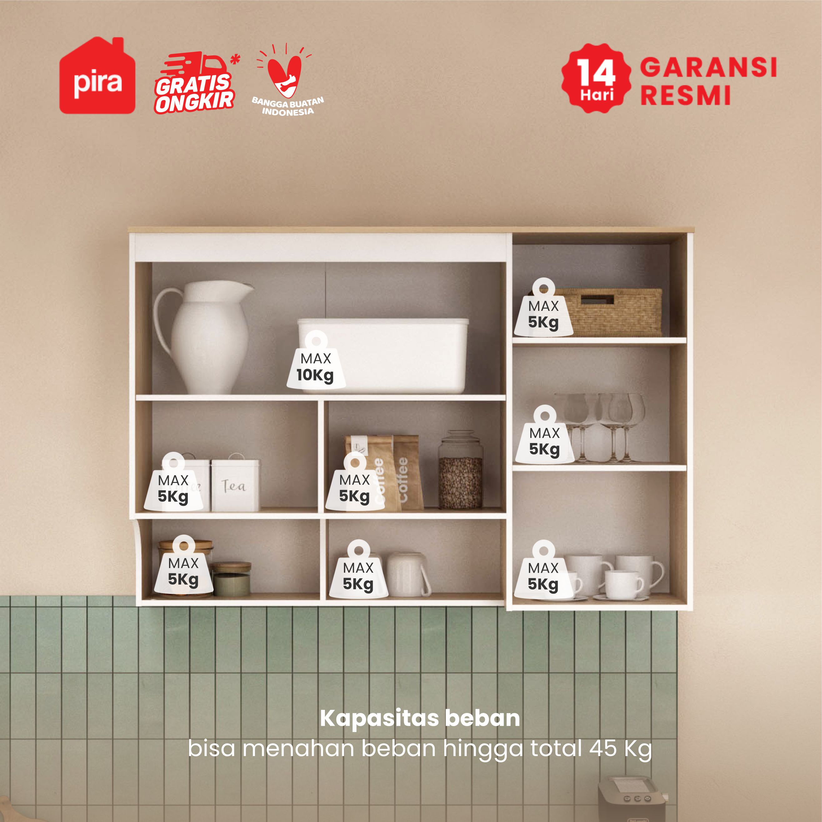 PIRA METROPOLIS - COCINA KCWU120 RB RAK DAPUR / RAK GANTUNG DAPUR / KITCHEN SET ATAS DENGAN RAK BUMBU warna WHITE - PRO OAK - PIRA METROPOLIS - foto 2