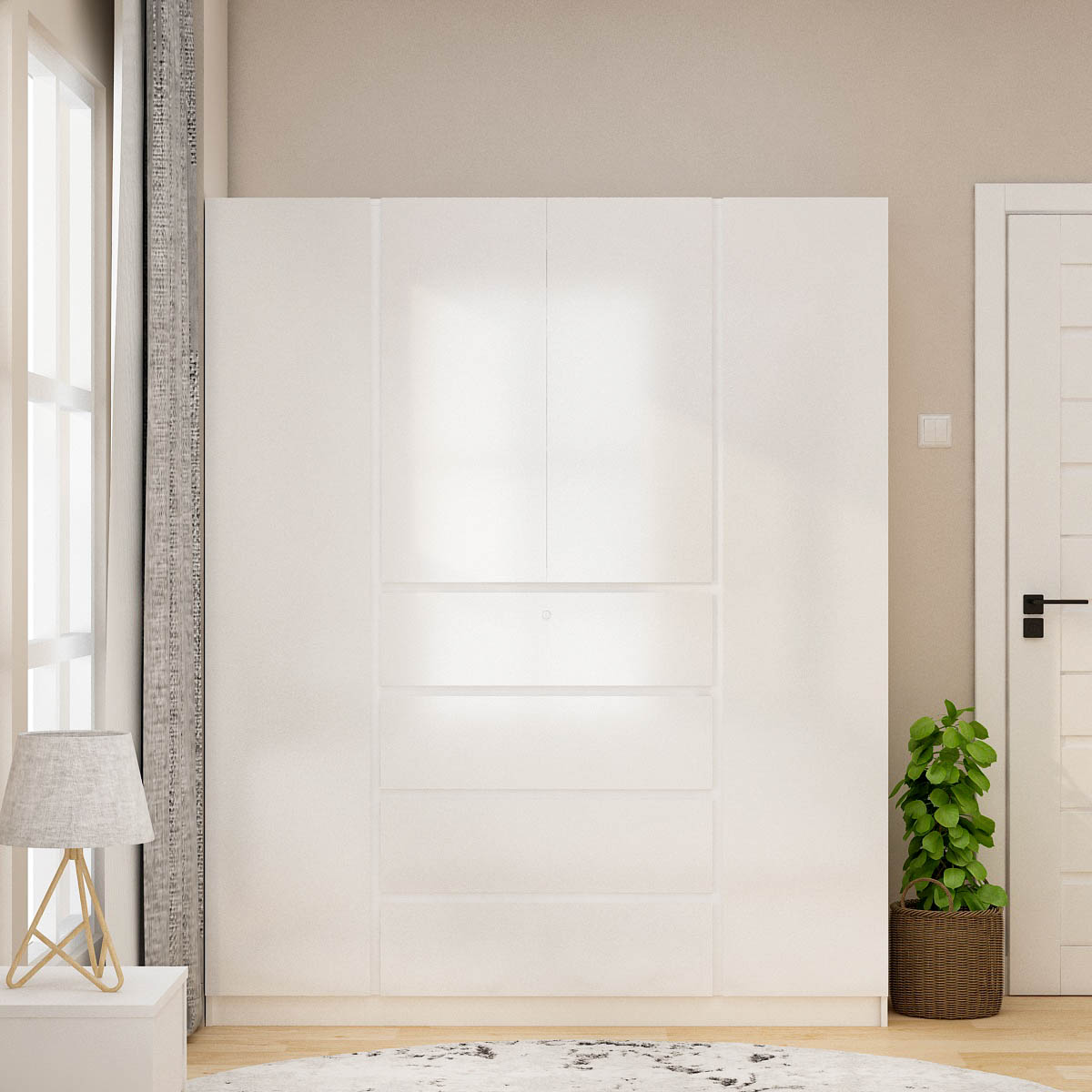 PIRA BAVARIAN - NUVO WD160 4DR LEMARI PAKAIAN 4 PINTU DENGAN LACI warna WHITE GLOSSY - BAVARIAN - foto 8