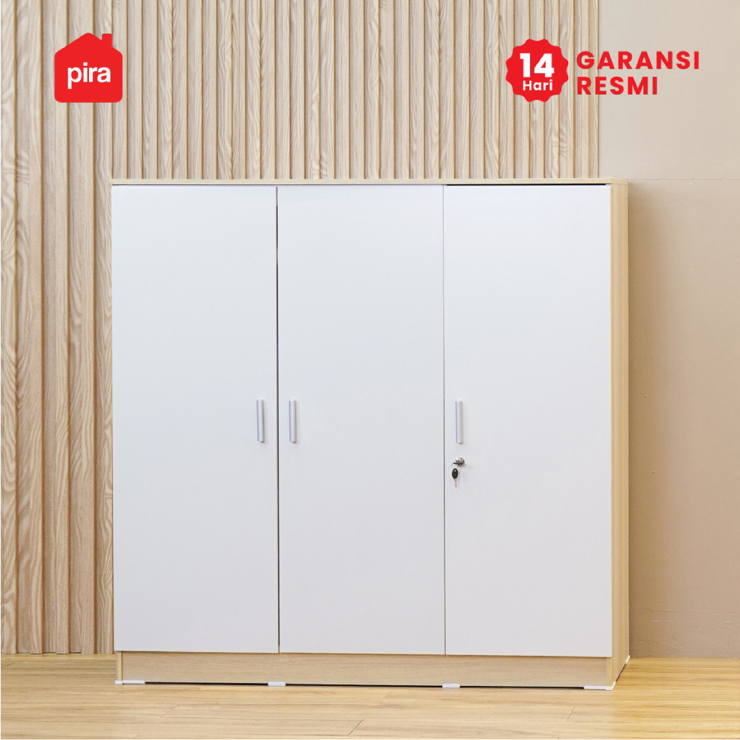 PIRA METROPOLIS OX - ARUNA BLS120 LK LEMARI PAKAIAN 3 PINTU FULL RAK DENGAN LOKER PENYIMPANAN warna PRO OAK - WHITE - PIRA METROPOLIS OX - foto 5