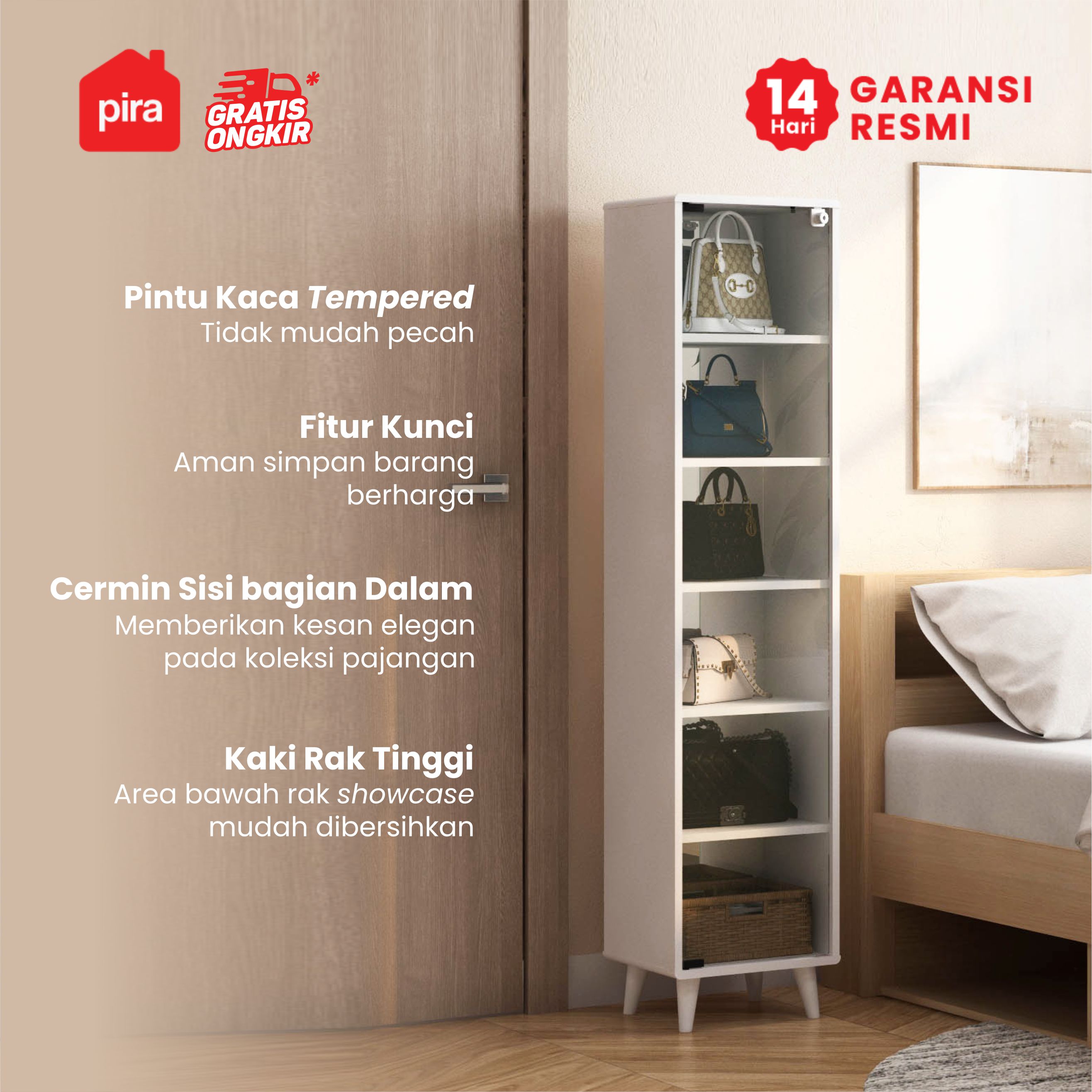PIRA -  TORY SC35 RAK DISPLAY / RAK BUKU / SHOWCASE / LEMARI PAJANGAN / LEMARI HIAS warna WHITE SM - PIRA - foto 2