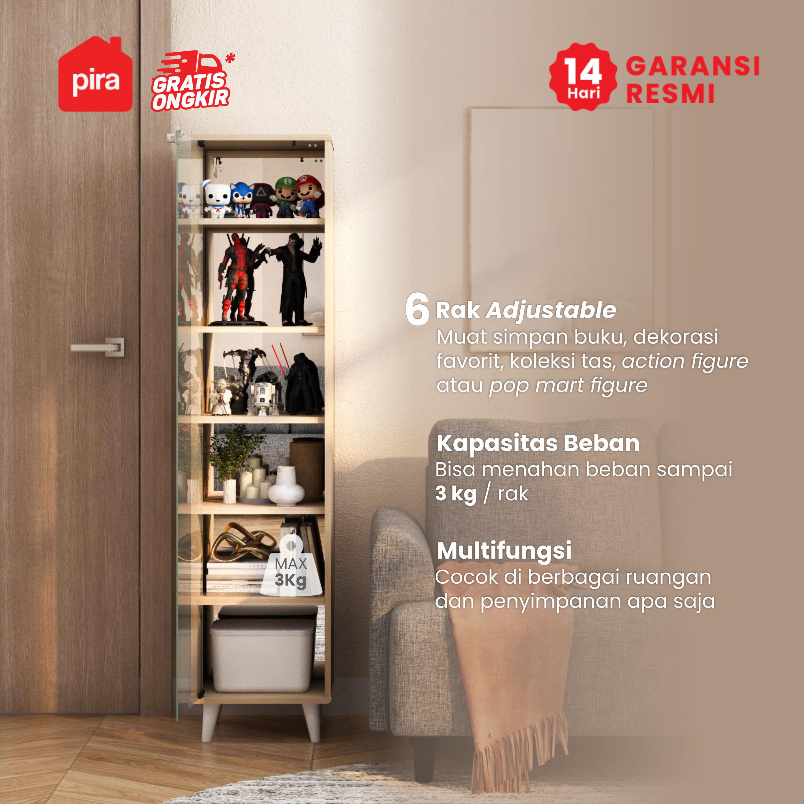 PIRA -  TORY SC35 RAK DISPLAY / RAK BUKU / SHOWCASE / LEMARI PAJANGAN / LEMARI HIAS warna WHITE SM - PIRA - foto 3