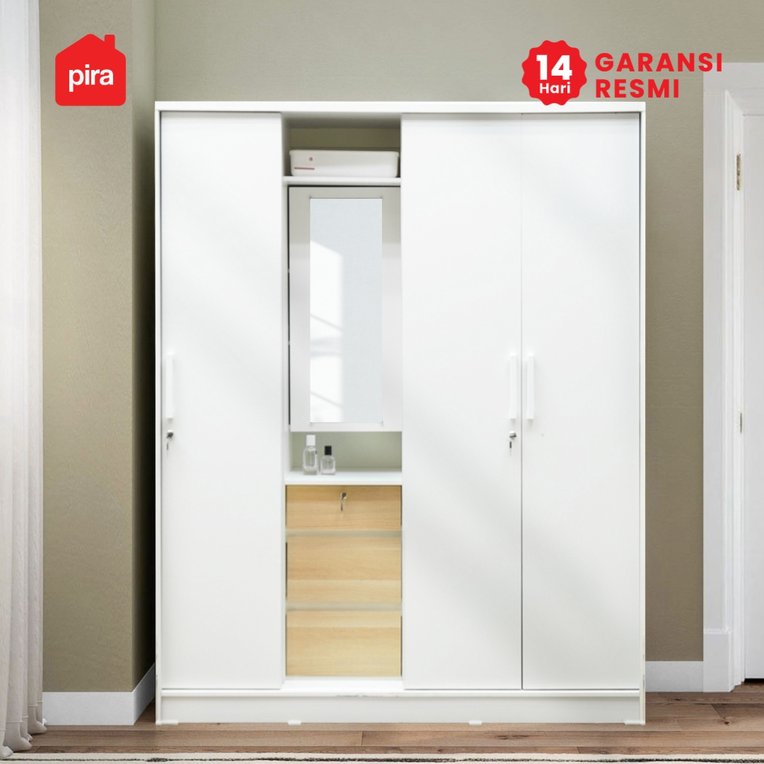 PIRA METROPOLIS - BAKU WDSL160 DS LEMARI PAKAIAN PINTU SLIDING DENGAN MEJA RIAS warna WHITE - PRO OAK - PIRA METROPOLIS - foto 8