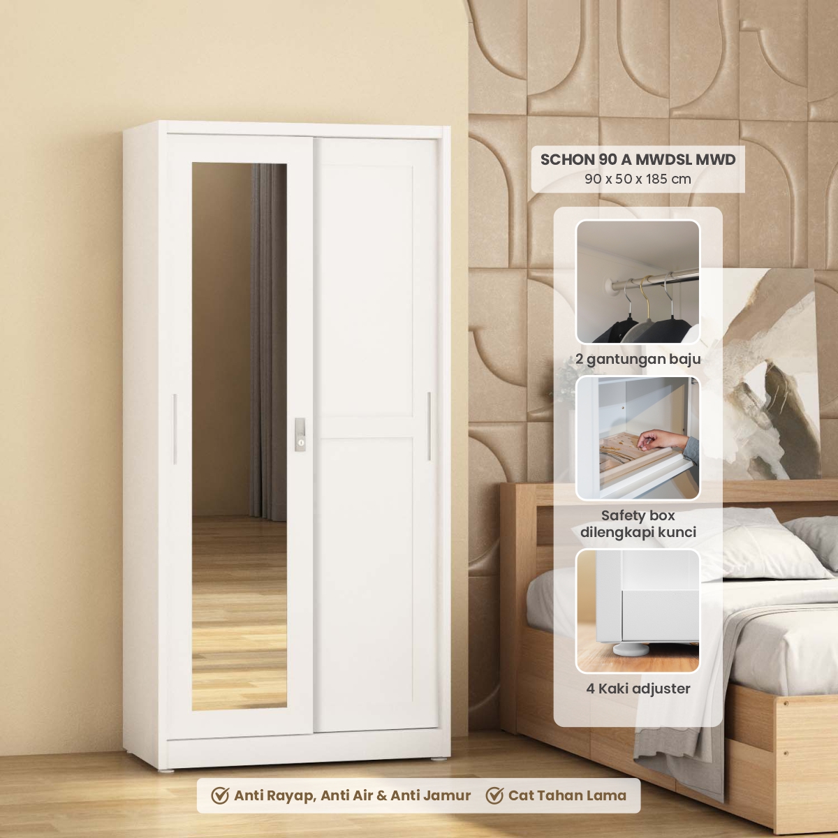 PIRA - SCHON 90A MWDSL LEMARI PAKAIAN BESI SLIDING / PINTU GESER warna WHITE - PIRA - foto 1