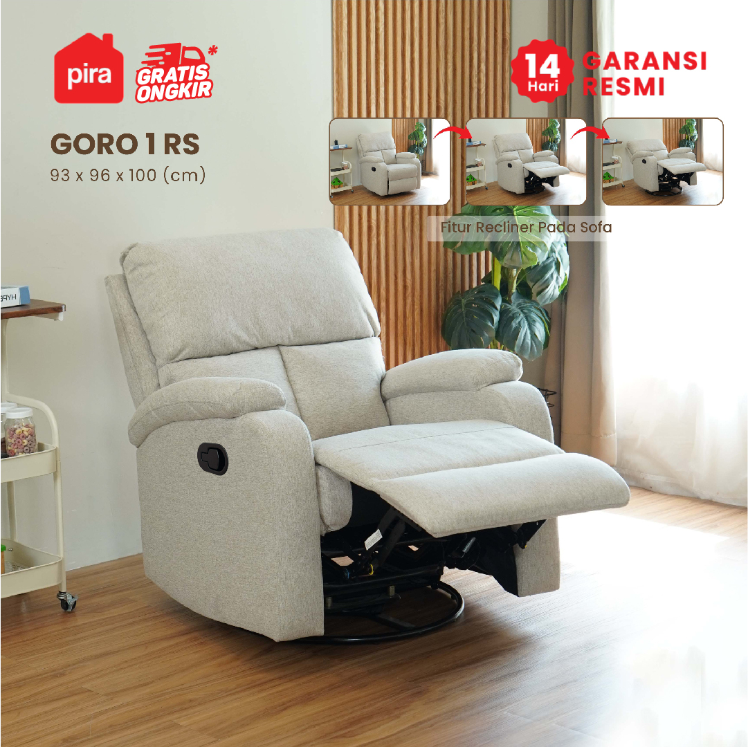 PIRA - GORO 1 RS SOFA / SOFA RECLINER / SOFA RECLINER 1 SEATER DENGAN FITUR ROCKING (AYUN) DAN SWIVEL warna LIGHT BROWN - PIRA - foto 2