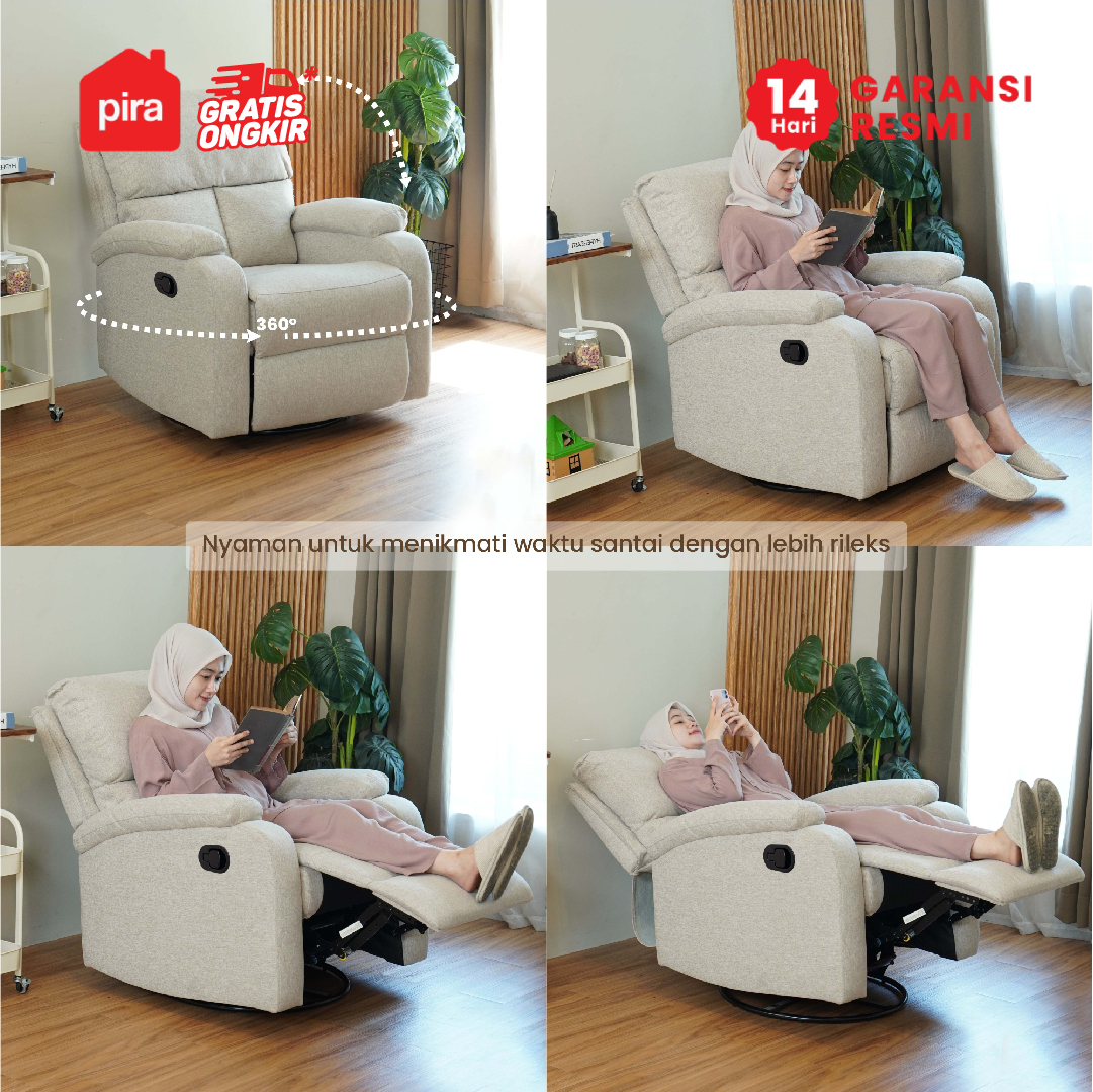 PIRA - GORO 1 RS SOFA / SOFA RECLINER / SOFA RECLINER 1 SEATER DENGAN FITUR ROCKING (AYUN) DAN SWIVEL warna LIGHT BROWN - PIRA - foto 3