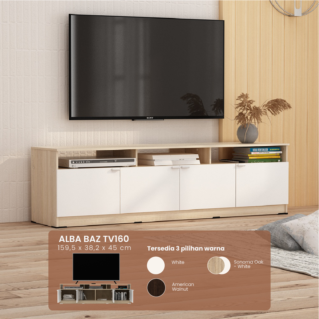 PIRA METROPOLIS - ALBA BAZ TV160 MEJA TV / RAK TV warna SONOMA OAK - WHITE - METROPOLIS - foto 1