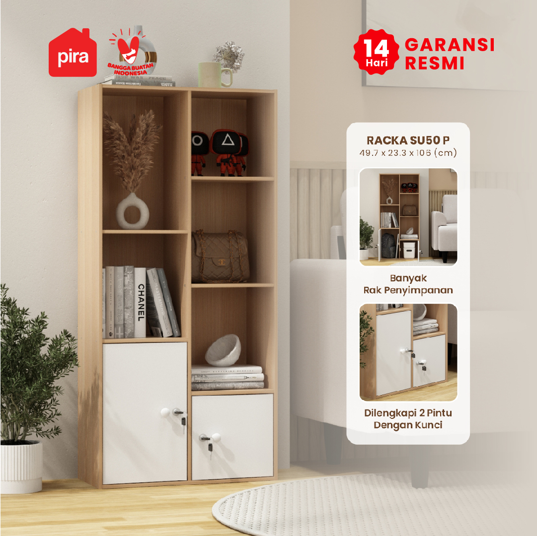PIRA METROPOLIS -  RACKA SU50 P RAK SUSUN SERBAGUNA / RAK BUKU / RAK 7 SUSUN warna PRO OAK - WHITE - PIRA METROPOLIS - foto 1