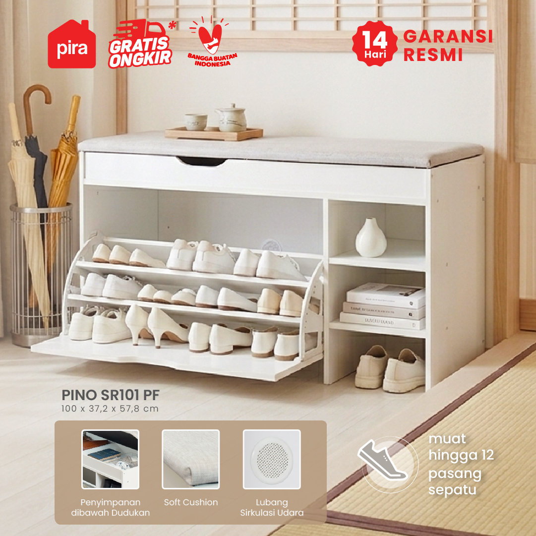 PIRA METROPOLIS -  PINO SR101 PF RAK SEPATU / RAK SEPATU DUDUK / LEMARI SEPATU warna WHITE - PIRA METROPOLIS - foto 1