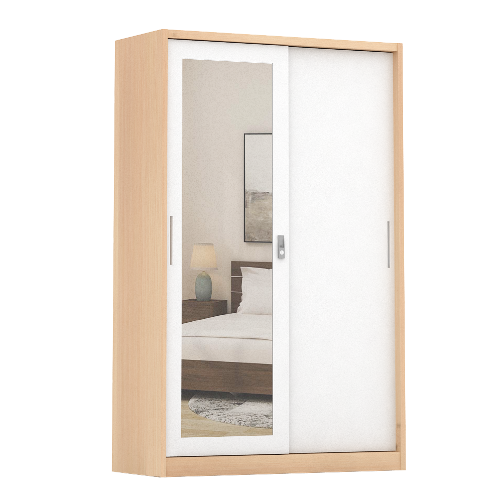 PIRA - ASHTON 120 MWDSL LEMARI PAKAIAN BESI SLIDING / GESER MOTIF KAYU warna LIGHT ASH - WHITE - PIRA - foto 2