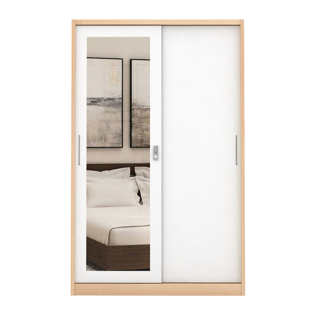 PIRA - ASHTON 120 MWDSL LEMARI PAKAIAN BESI SLIDING / GESER MOTIF KAYU warna LIGHT ASH - WHITE - PIRA - foto 3