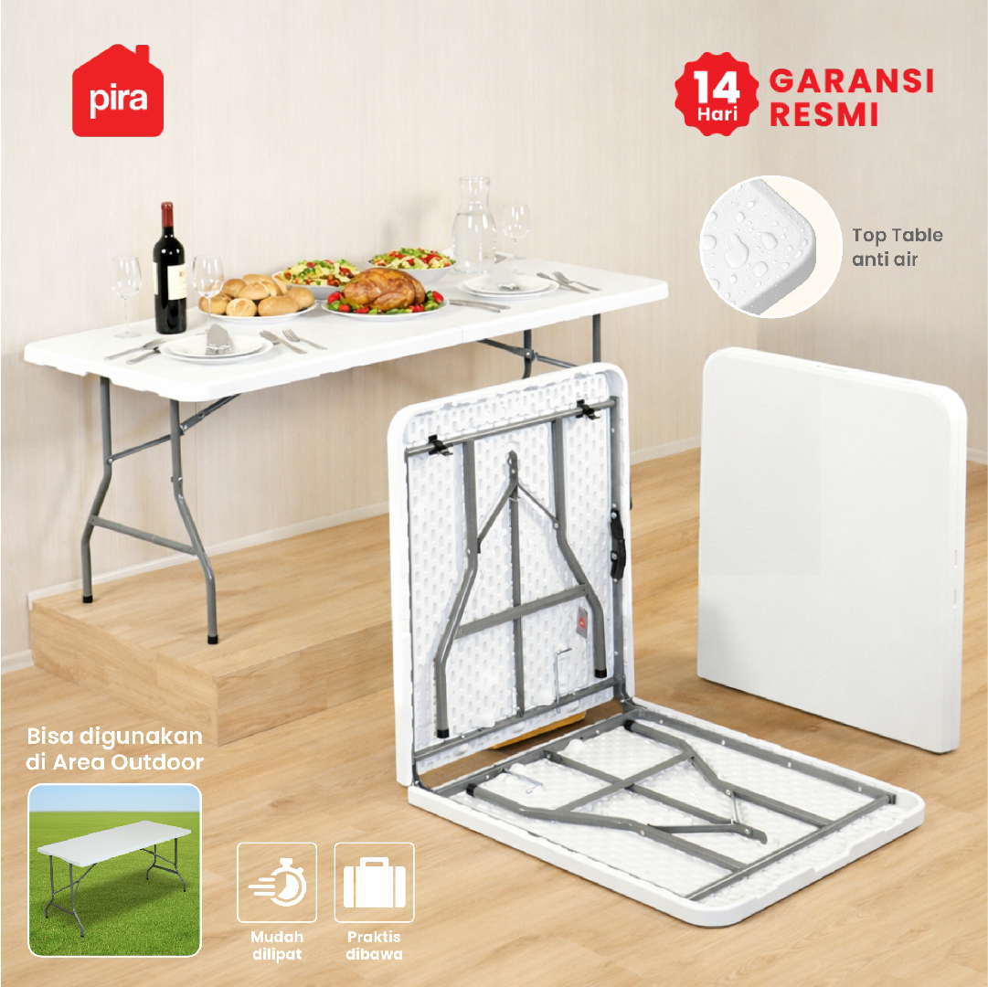 PIRA - FOLDA FT180 H MEJA SERBAGUNA / MEJA LIPAT OUTDOOR / MEJA TAMAN / MEJA MAKAN warna WHITE - PIRA - foto 1
