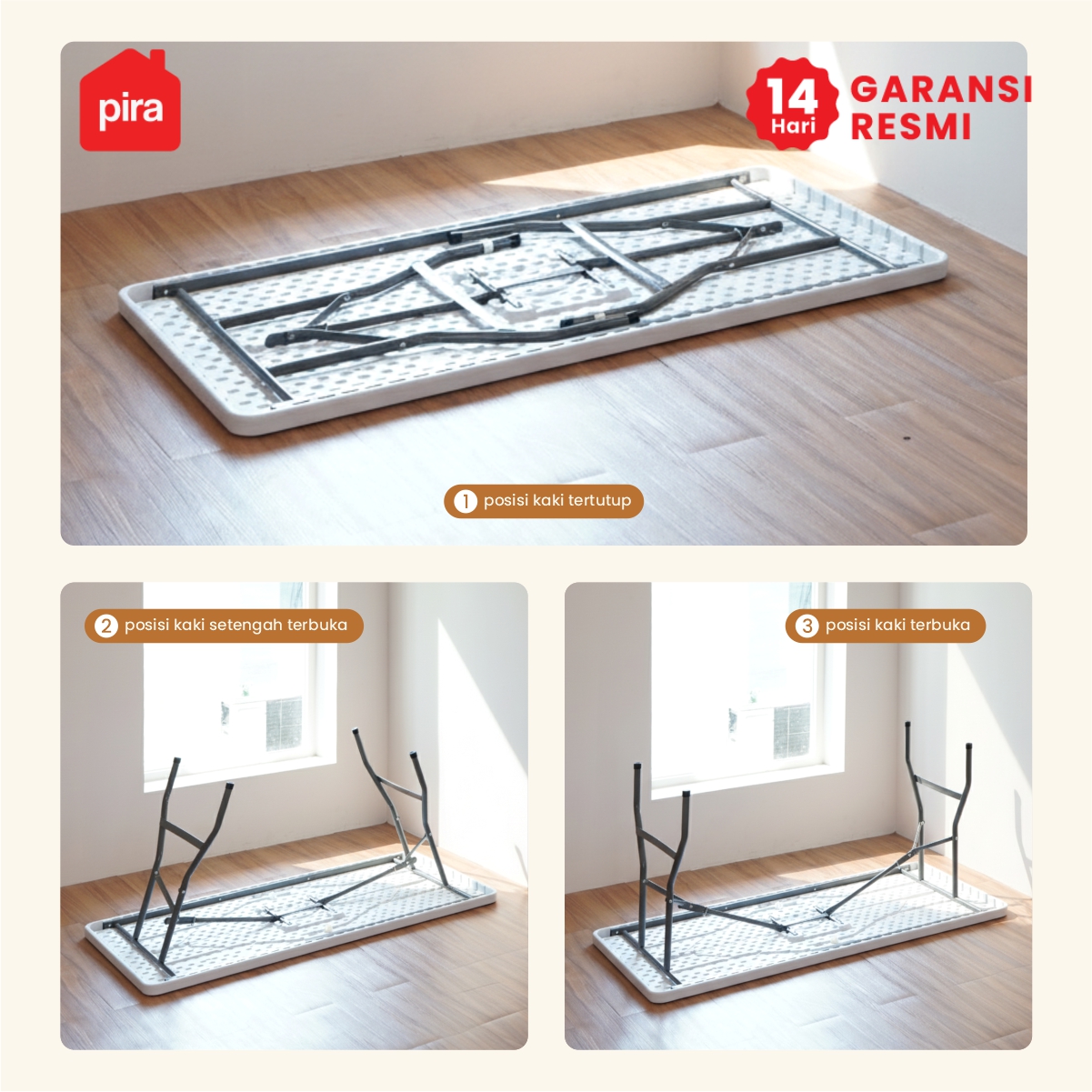 PIRA - FOLDA FT152 MEJA SERBAGUNA / MEJA LIPAT OUTDOOR / MEJA TAMAN / MEJA MAKAN warna WHITE - PIRA - foto 2
